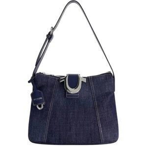 True Religion Horseshoe Dark Blue Denim Hobo Shoulder Women's Bag